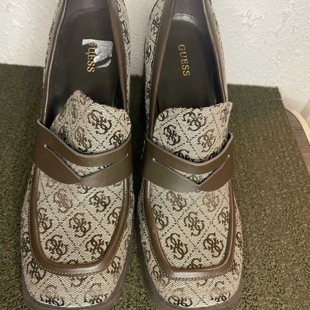 Guess Women's Monogram Heels in Brown and Cream